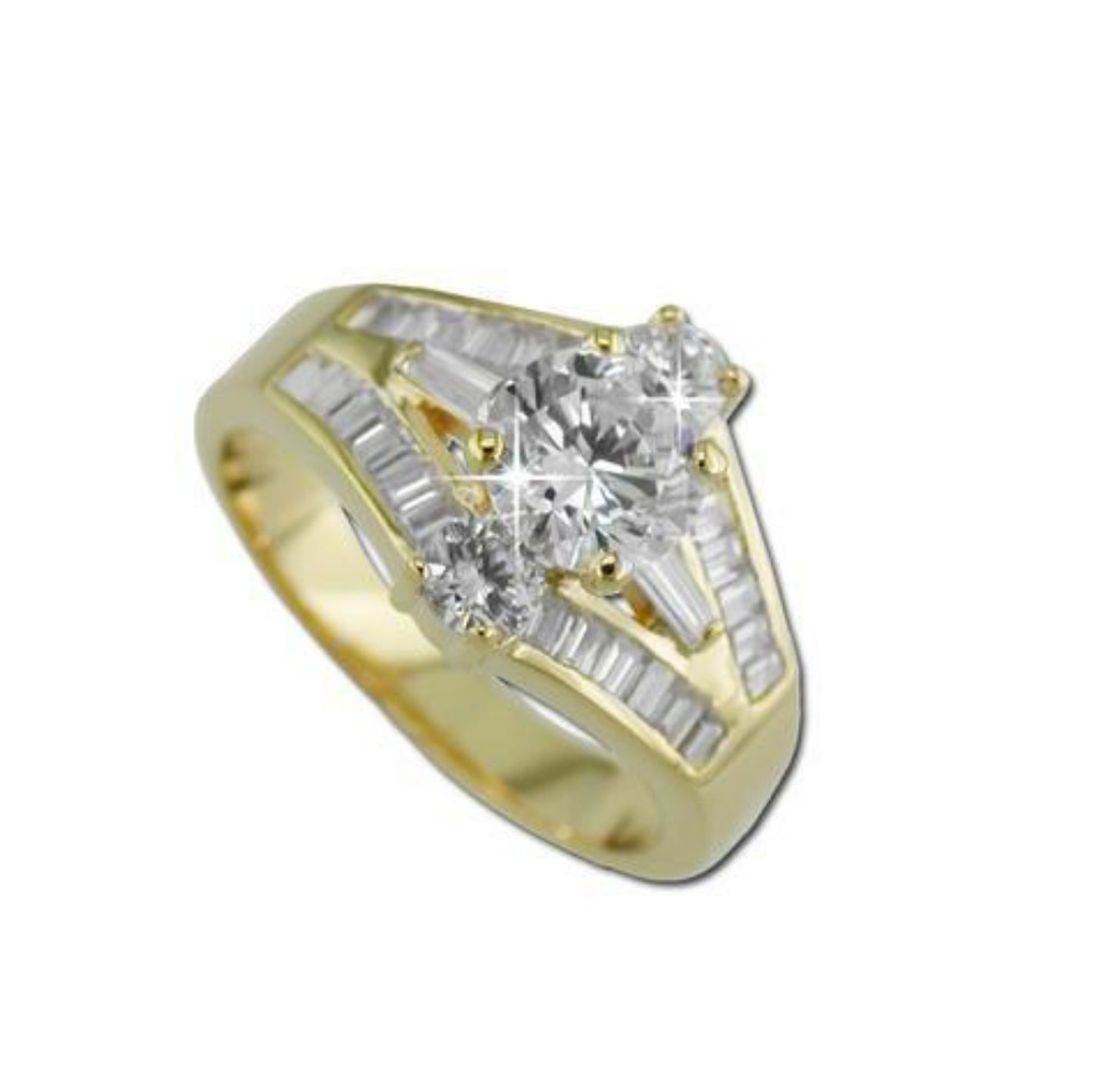 925 18k Gold 3 Stone CZ Diamond Ring